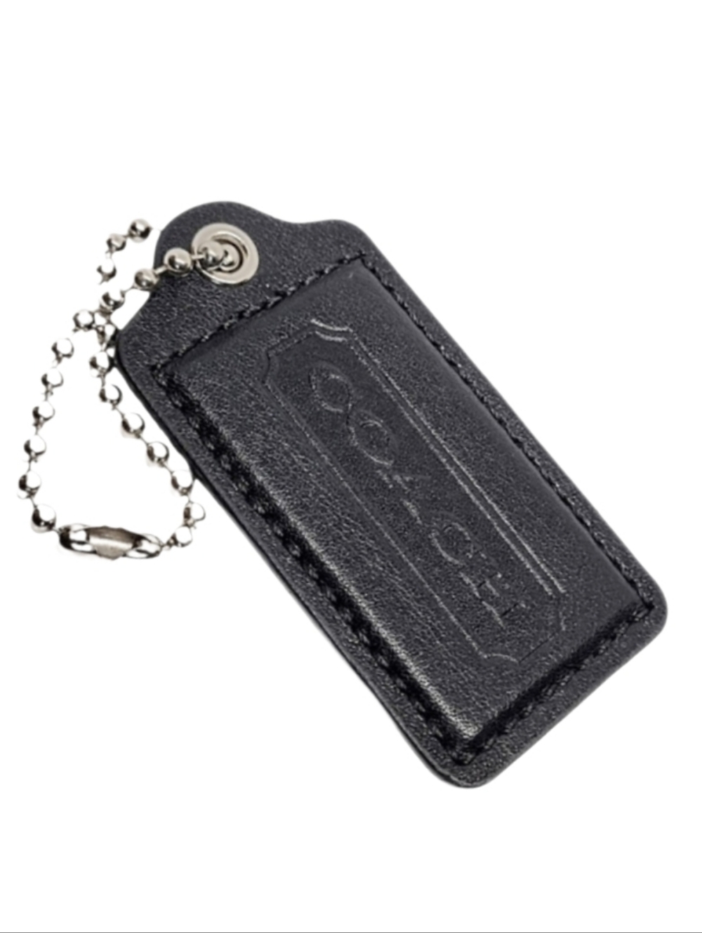 🆕 Y2K 3" XL Coach Black Matte Leather Hang Tag Bag Fob Purse Charm Keychain